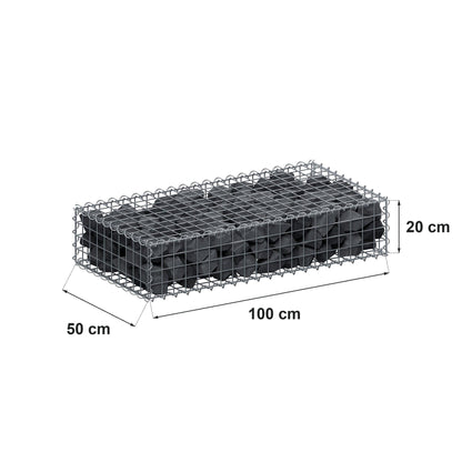 Gabion 100 cm x 20 cm x 50 cm (L x H x D), mesh size 5 cm x 5 cm, spiral