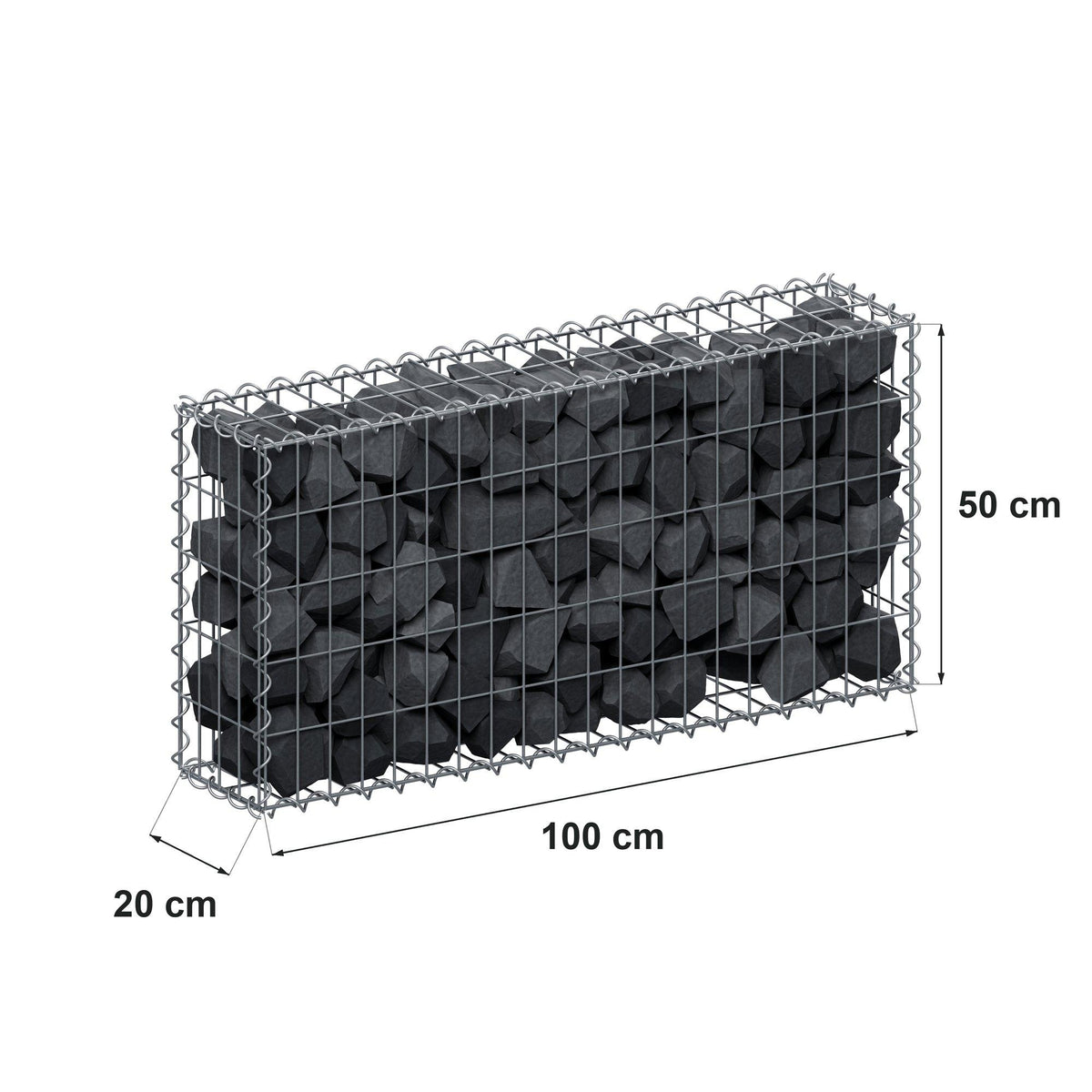 Gabion 100 cm x 50 cm x 20 cm (L x H x D), maskstorlek 5 cm x 10 cm, spiral