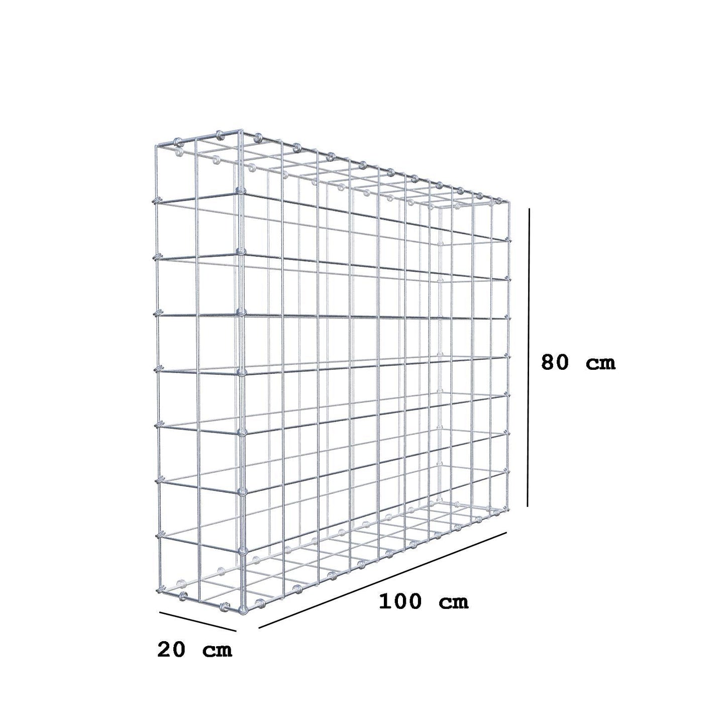 Gabione 100 cm x 80 cm x 20 cm (L x H x T), Maschenweite 10 x 10 cm, Spiralring