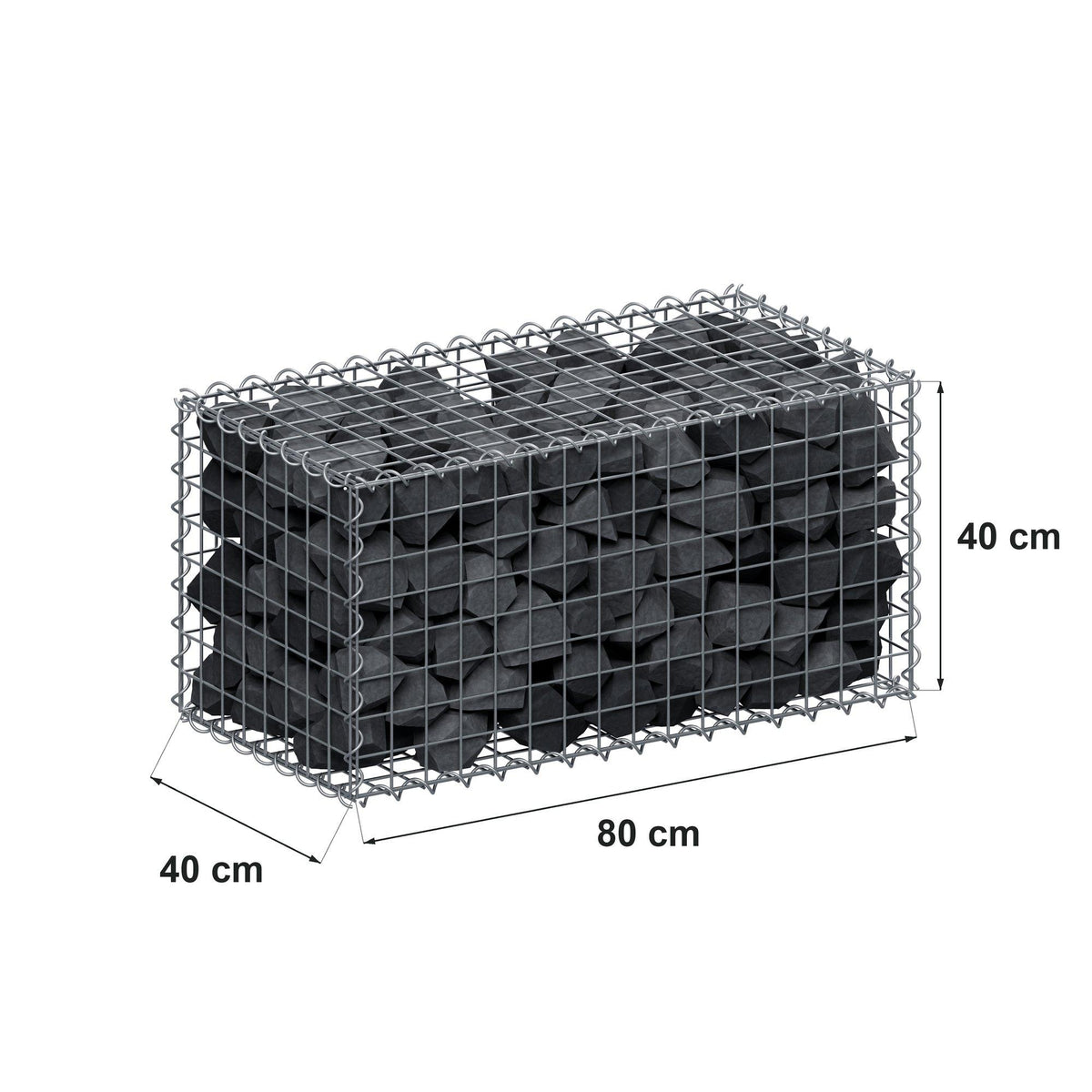 Gabion 80 cm x 40 cm x 40 cm (L x H x D), maskestørrelse 5 cm x 5 cm, spiral