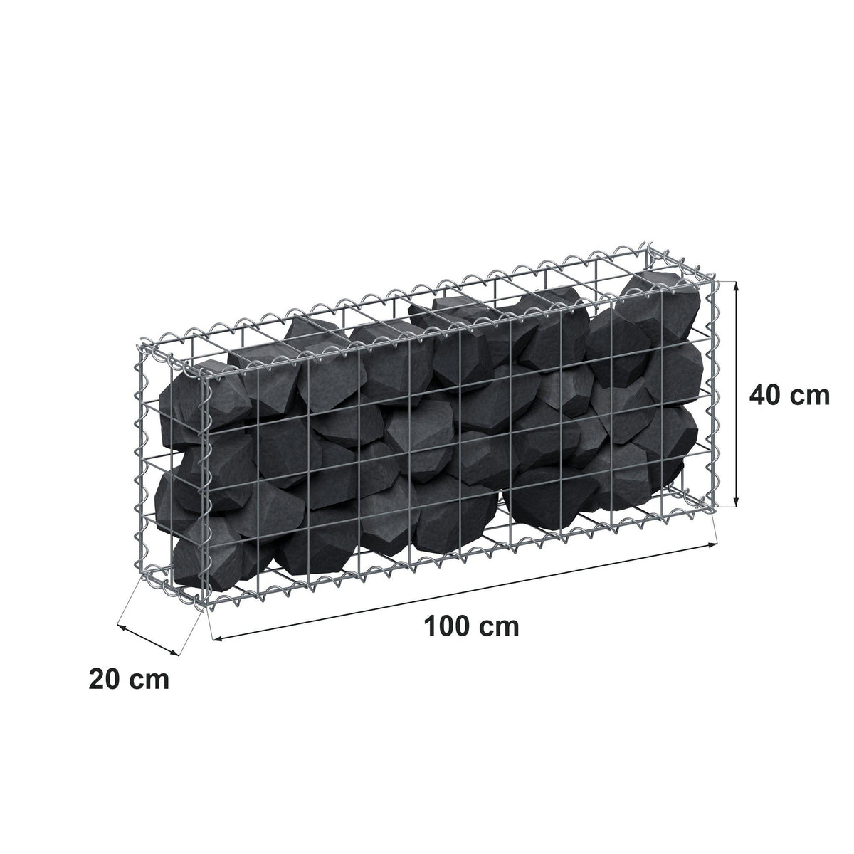 Gabion 100 cm x 40 cm x 20 cm (L x H x D), maskestørrelse 10 cm x 10 cm, spiral