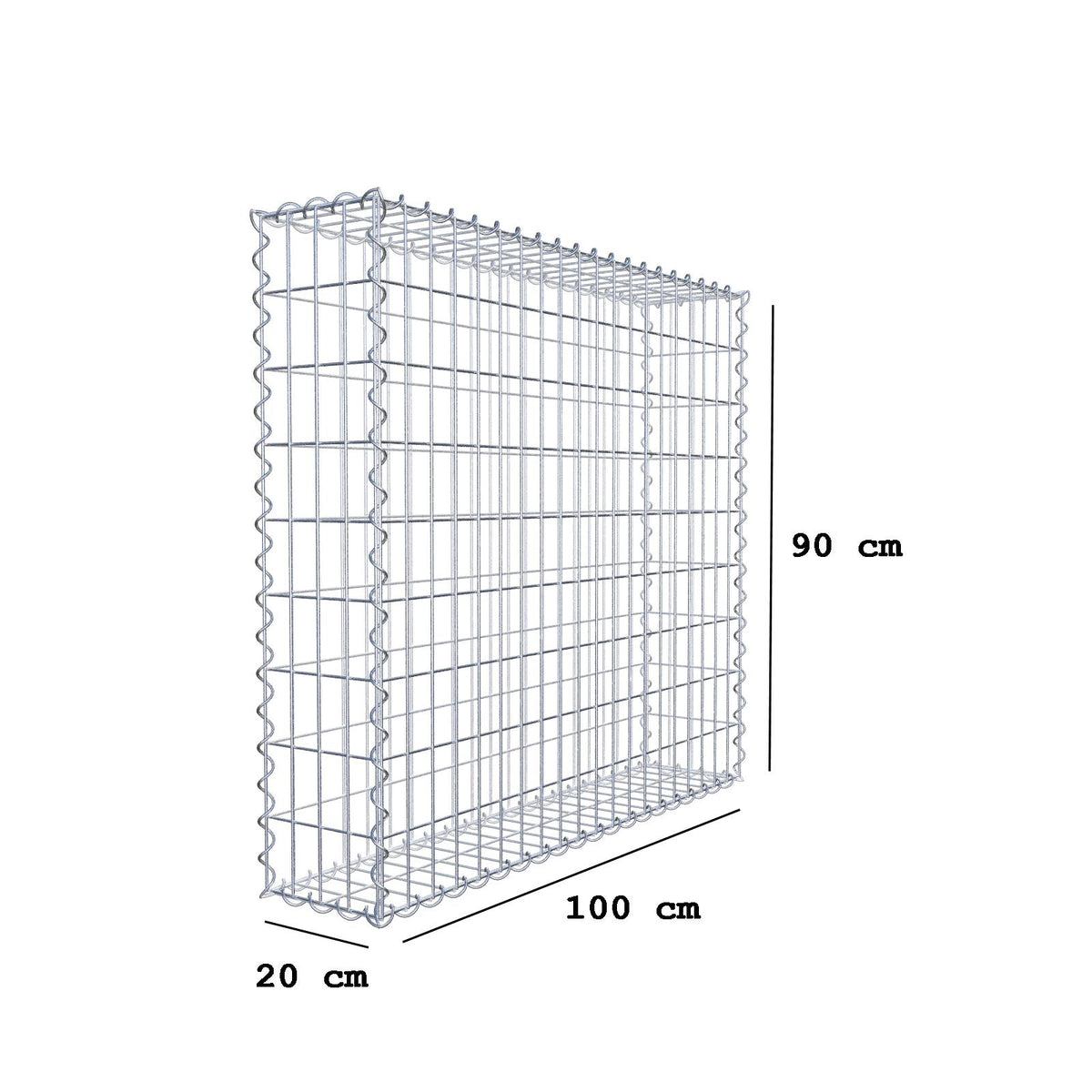 Gabion 100 cm x 90 cm x 20 cm (L x H x D), maskestørrelse 5 cm x 10 cm, spiral