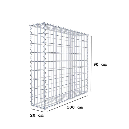 Gabion 100 cm x 90 cm x 20 cm (L x H x D), maskestørrelse 5 cm x 10 cm, spiral