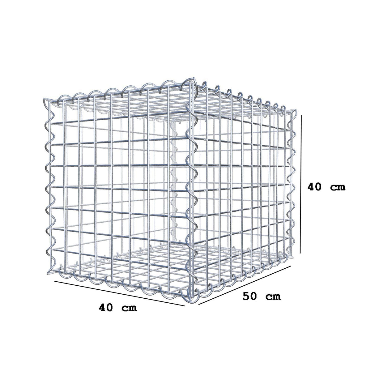 Gabion 50 cm x 40 cm x 40 cm (L x H x D), maskestørrelse 5 cm x 5 cm, spiral