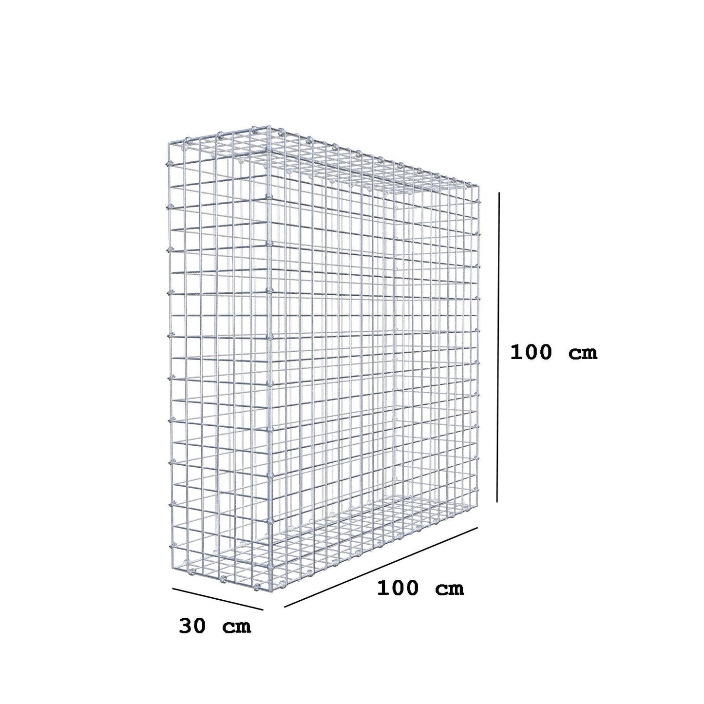 Gabion 100 cm x 100 cm x 30 cm (L x H x D), maskestørrelse 5 x 5 cm, spiralring