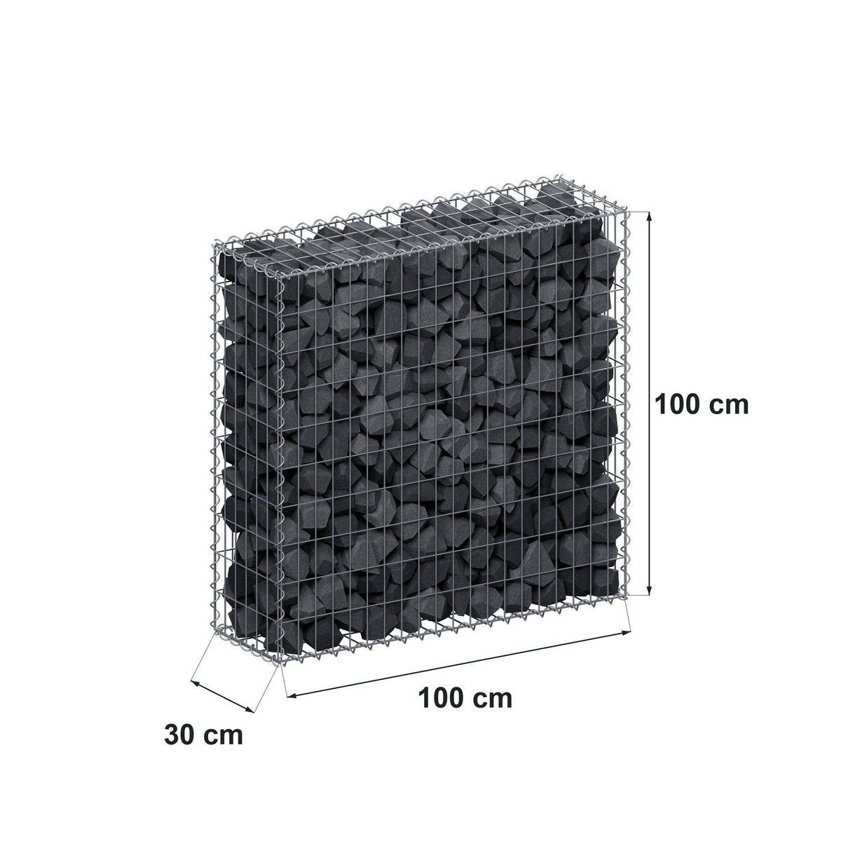 Gabione 100 cm x 100 cm x 30 cm (L x H x T), Maschenweite 5 cm x 10 cm, Spirale