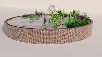 Schanskorven verhoogde vijver, rond, buitendiameter 322 cm, hoogte 80 cm, maaswijdte 5 x 5 cm, wanddikte 15 cm