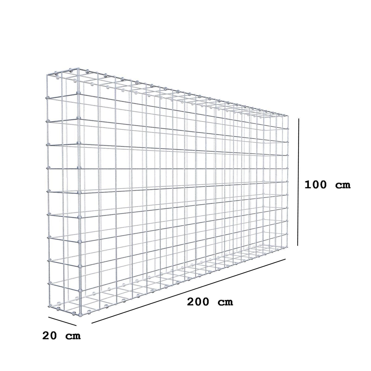 Gabione 200 cm x 100 cm x 20 cm (L x H x T), Maschenweite 10 x 10 cm, Spiralring