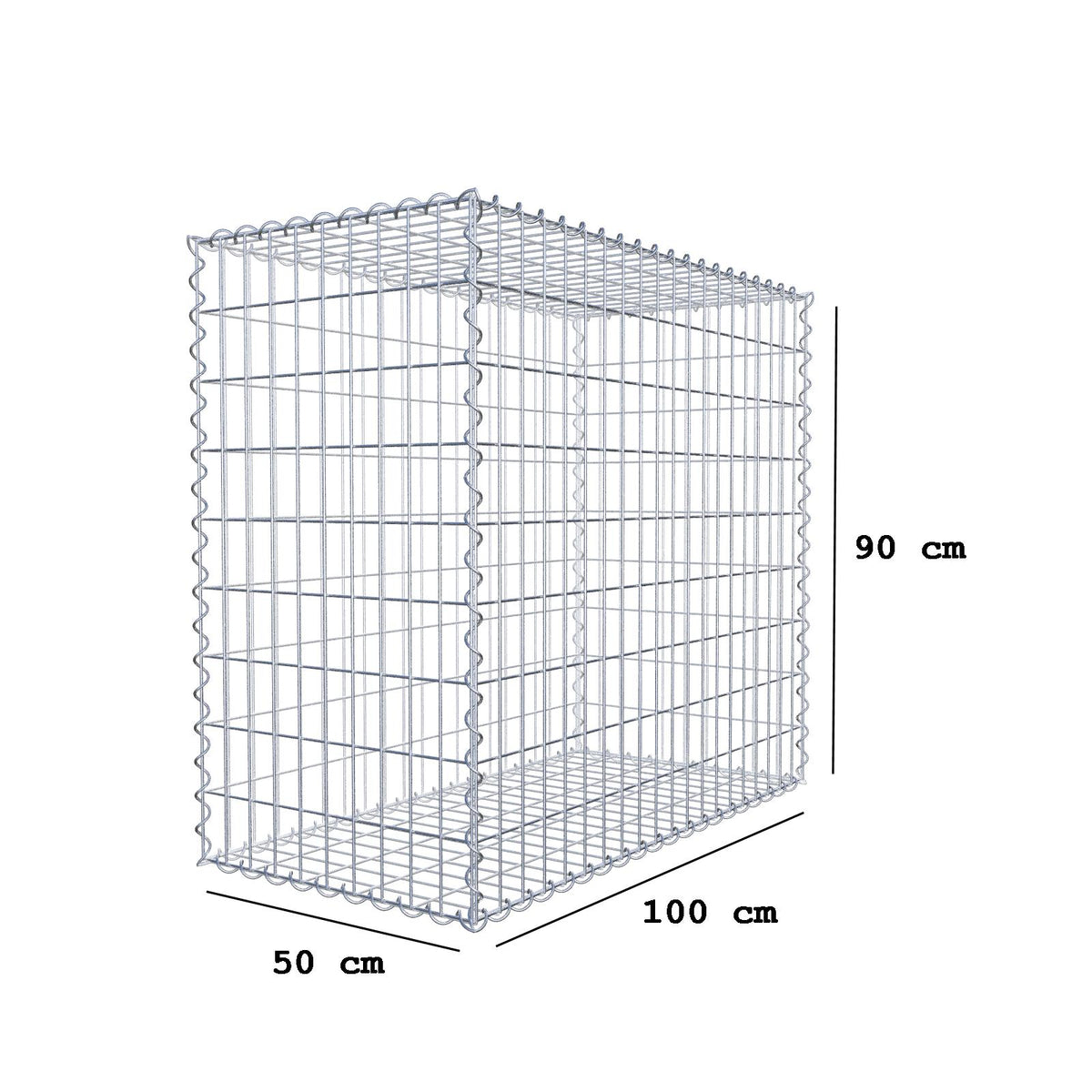 Gabione 100 cm x 90 cm x 50 cm (L x H x T), Maschenweite 5 cm x 10 cm, Spirale