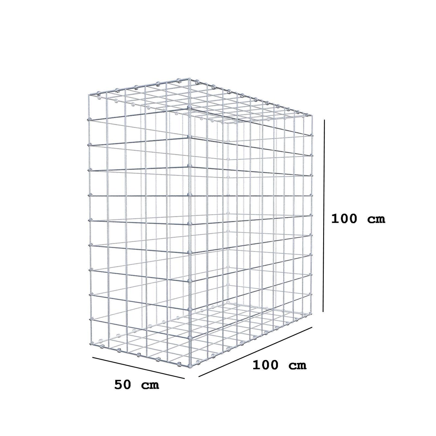 Gabione 100 cm x 100 cm x 50 cm (L x H x T), Maschenweite 10 x 10 cm, Spiralring