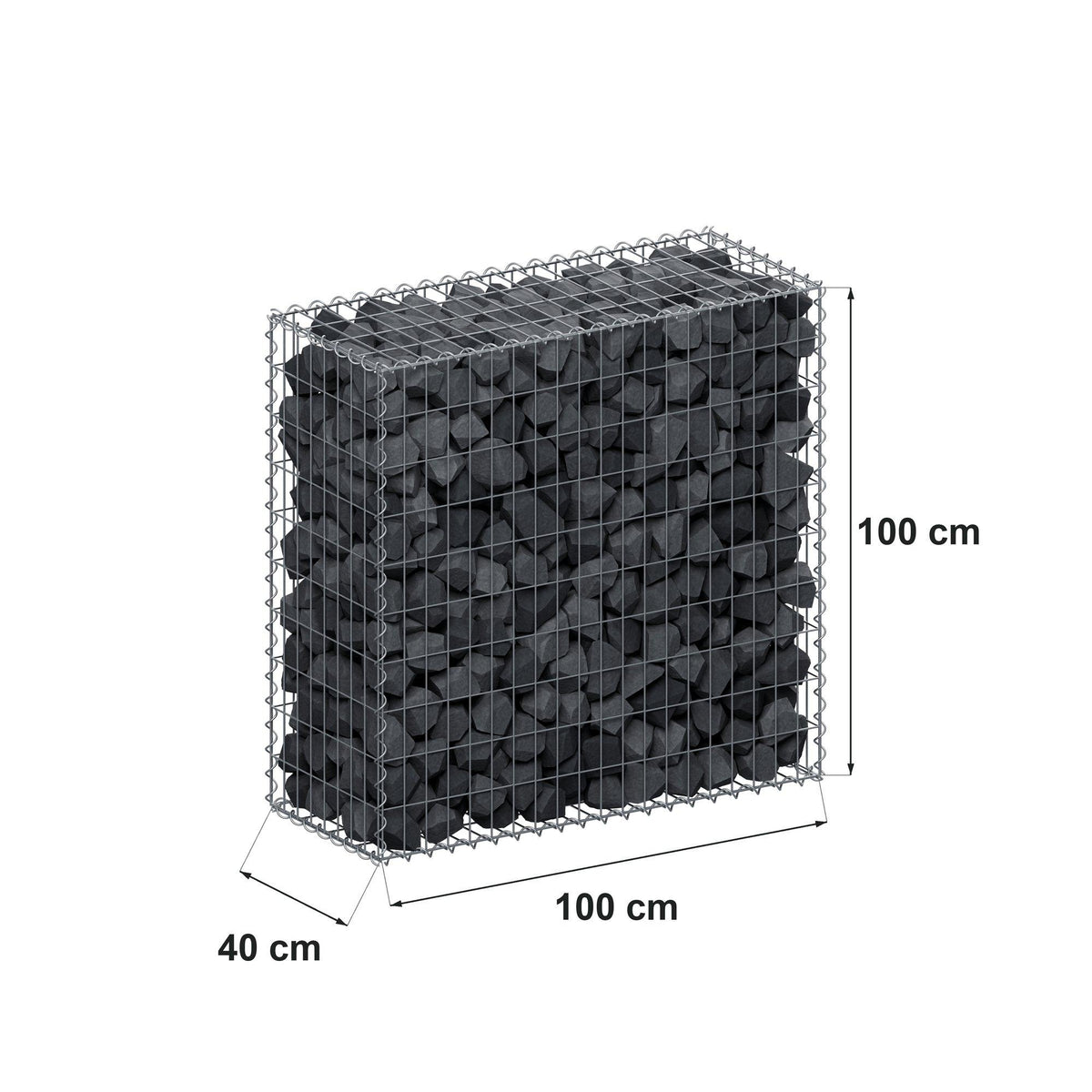 Gabion 100 cm x 100 cm x 40 cm (L x H x D), mesh size 5 cm x 10 cm, spiral