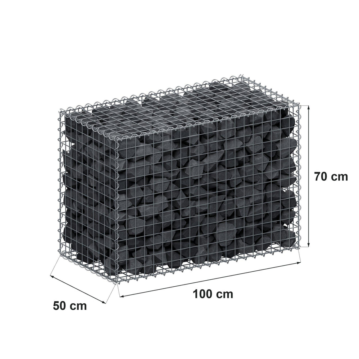 Gabion 100 cm x 70 cm x 50 cm (L x H x D), maskestørrelse 5 cm x 5 cm, spiral