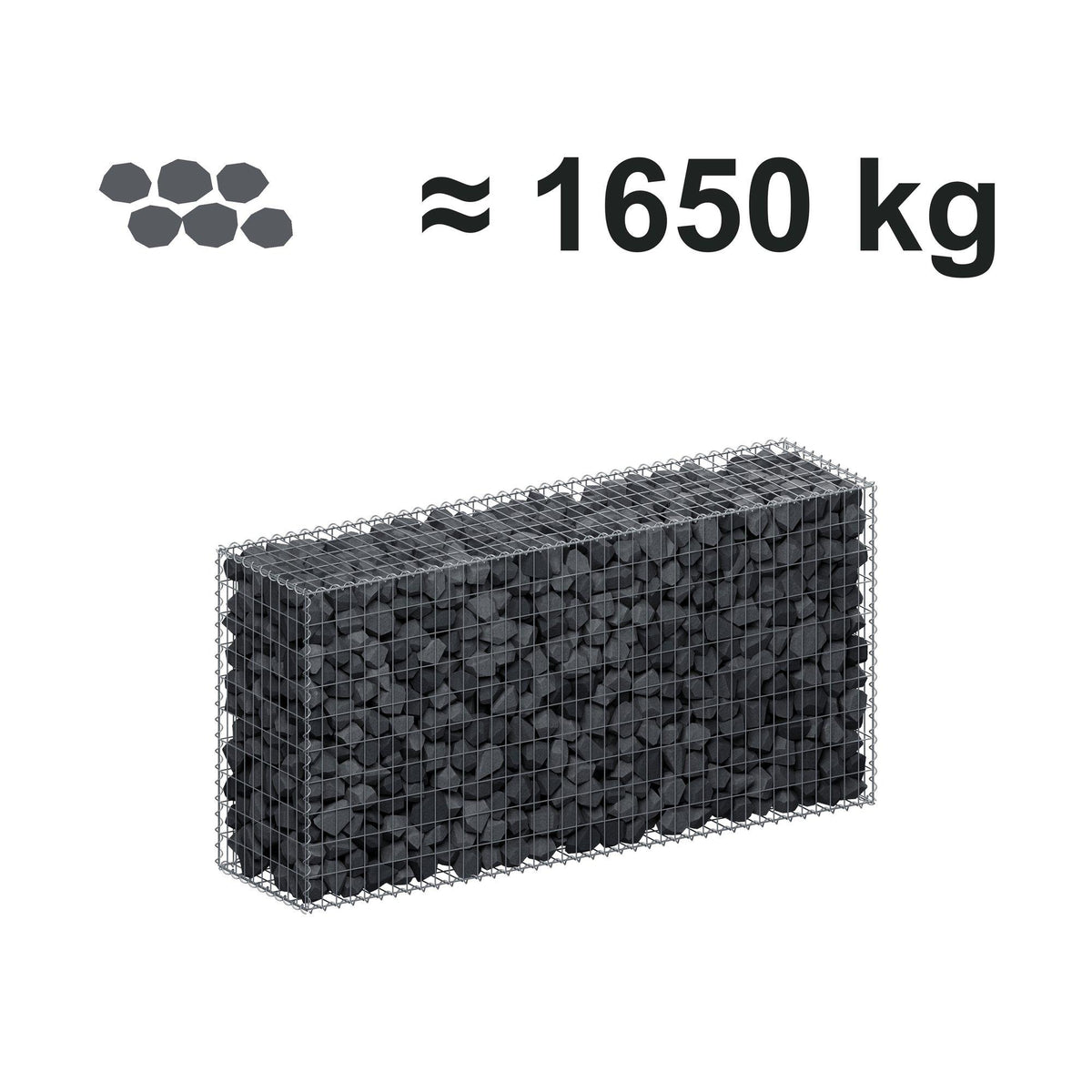 Gabião 200 cm x 100 cm x 50 cm (C x A x P), malhagem 5 cm x 10 cm, espiral