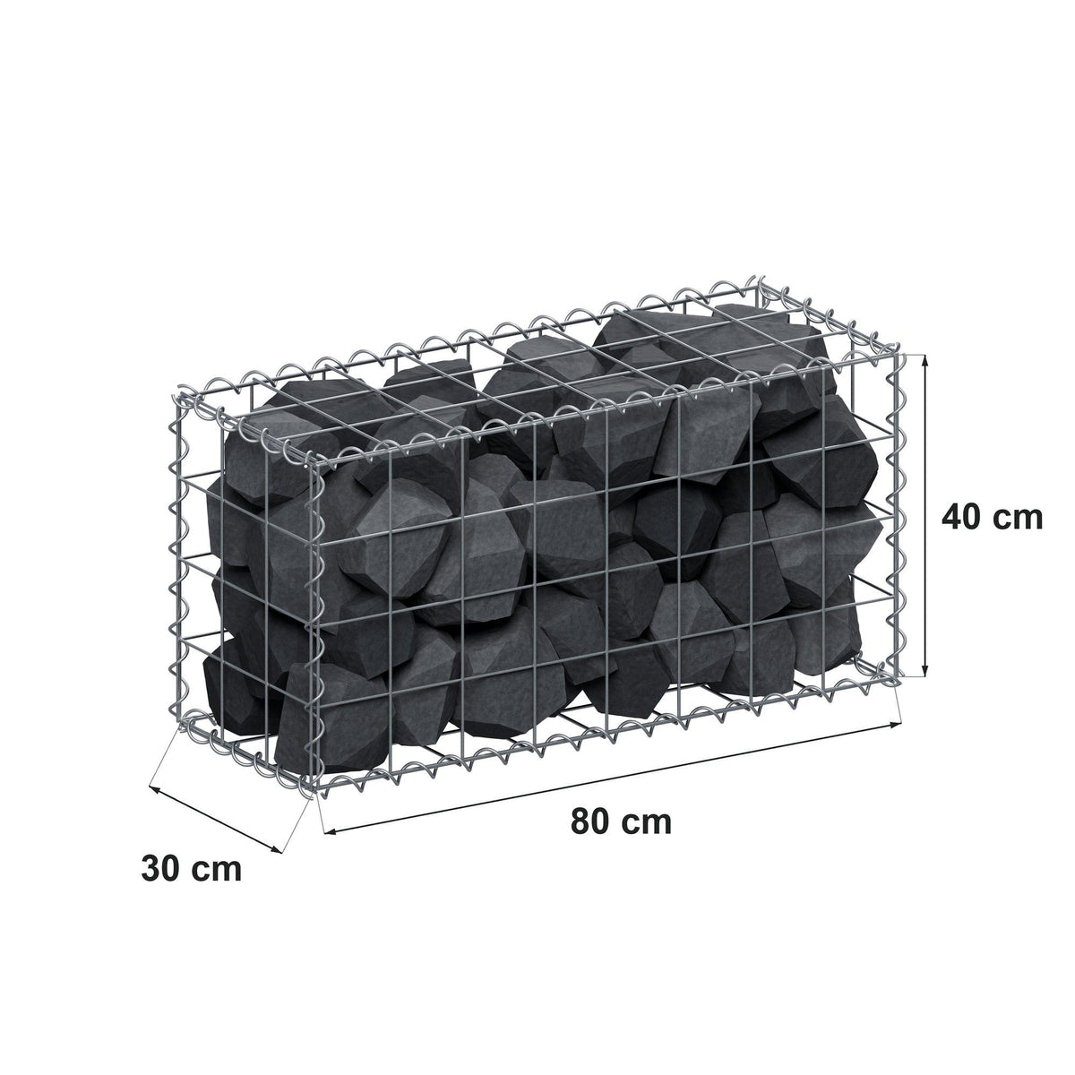 Gabbione 80 cm x 40 cm x 30 cm (L x H x P), maglia 10 cm x 10 cm, spirale