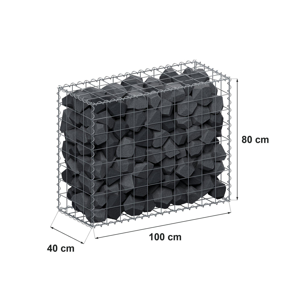 Gabione 100 cm x 80 cm x 40 cm (L x H x T), Maschenweite 10 cm x 10 cm, Spirale