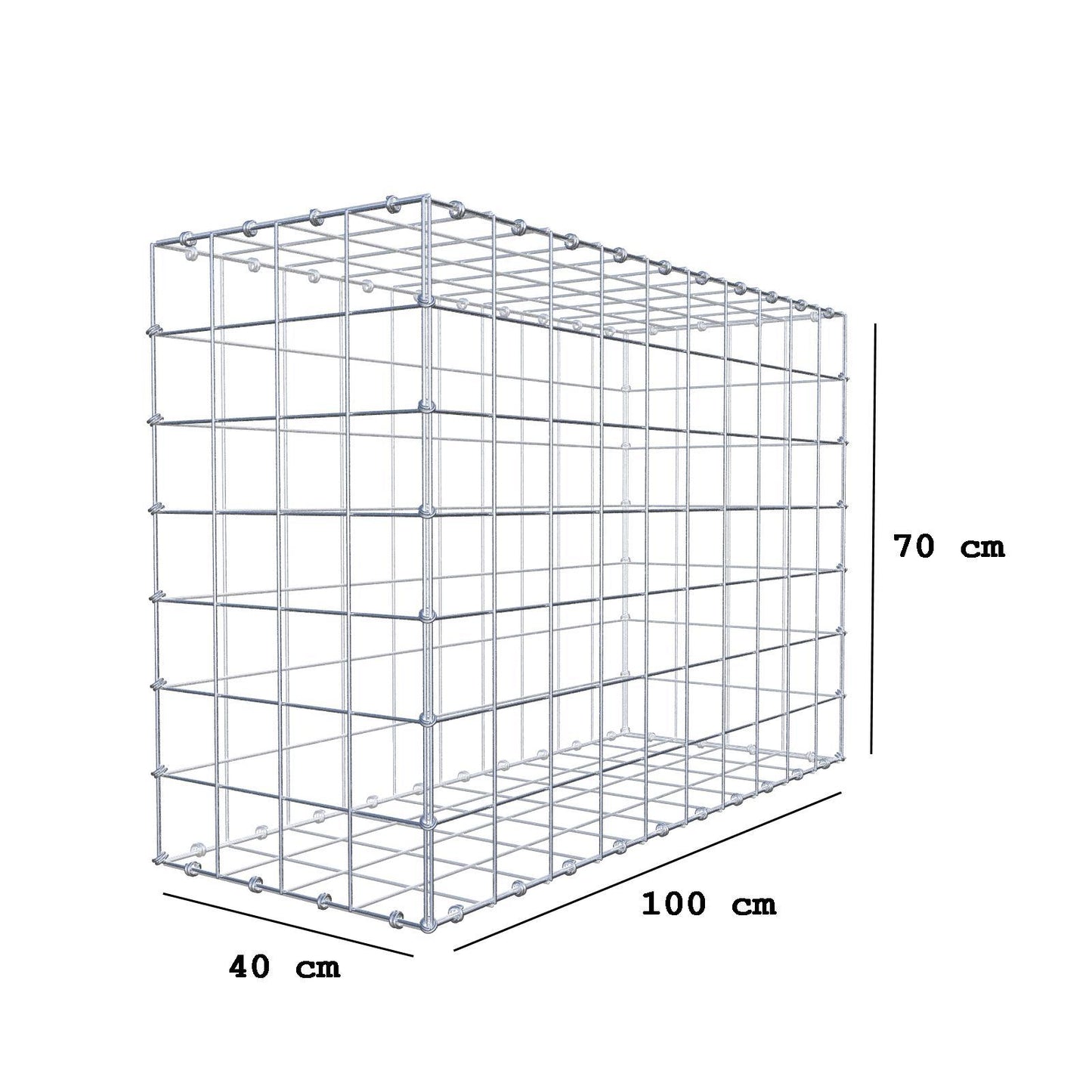 Gabione 100 cm x 70 cm x 40 cm (L x H x T), Maschenweite 10 x 10 cm, Spiralring