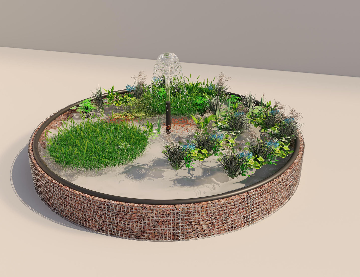 Gabion bassin surélevé rond, diamètre extérieur 472 cm, hauteur 50 cm, mailles 5 x 5 cm, épaisseur de paroi 15 cm