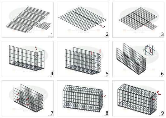 Opvokset gabion type 2 100 cm x 20 cm x 40 cm (L x H x D), maskestørrelse 5 cm x 10 cm, spiral