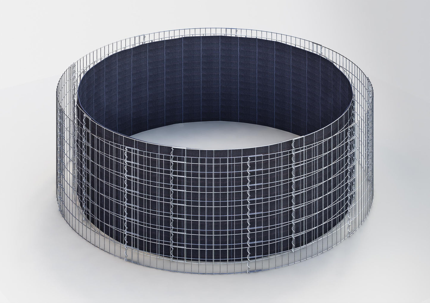 Lit surélevé rond, diamètre extérieur 472 cm, hauteur 80 cm, mailles 5 x 10 cm, épaisseur des parois 15 cm