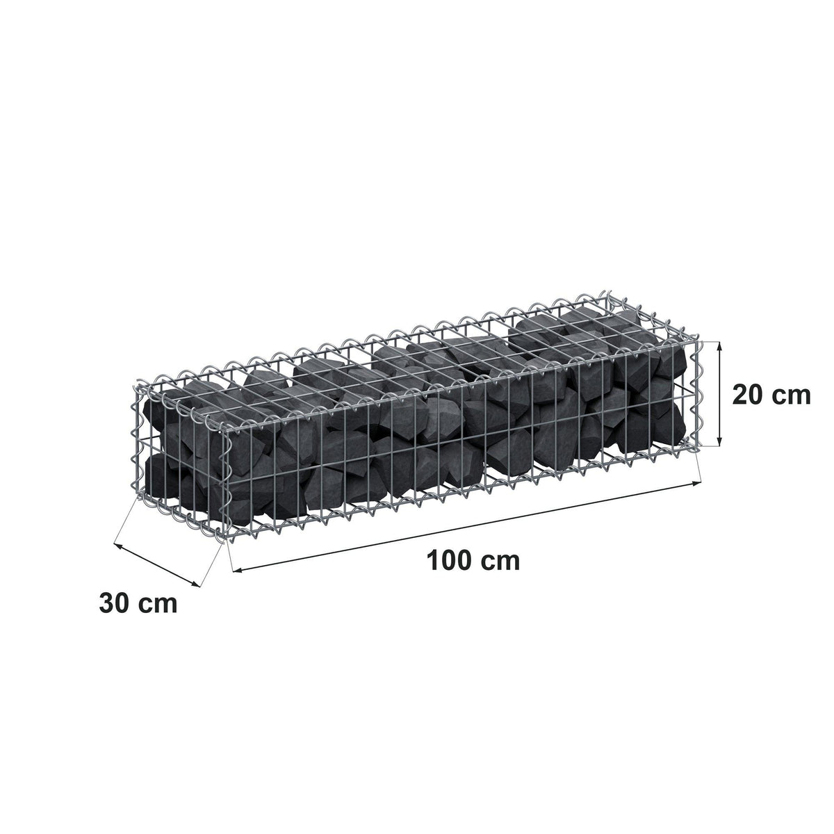 Gabbione 100 cm x 20 cm x 30 cm (L x H x P), maglia 5 cm x 10 cm, spirale