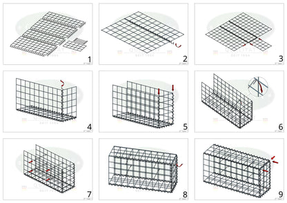 Opvokset gabion type 2 100 cm x 100 cm x 30 cm (L x H x D), maskestørrelse 10 cm x 10 cm, spiral