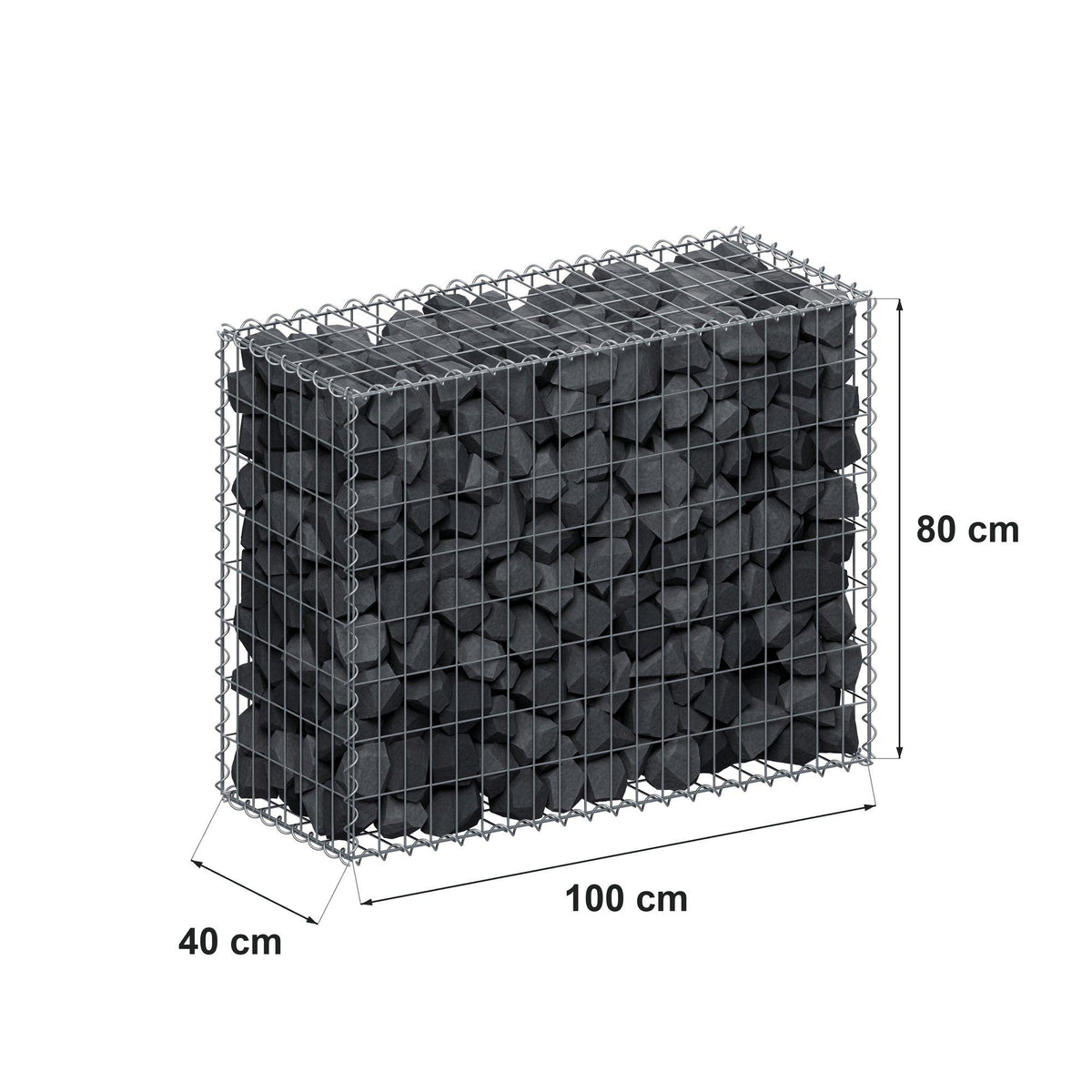Gabion 100 cm x 80 cm x 40 cm (L x H x D), mesh size 5 cm x 10 cm, spiral