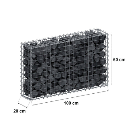 Gabião 100 cm x 60 cm x 20 cm (C x A x P), malhagem 5 cm x 5 cm, espiral