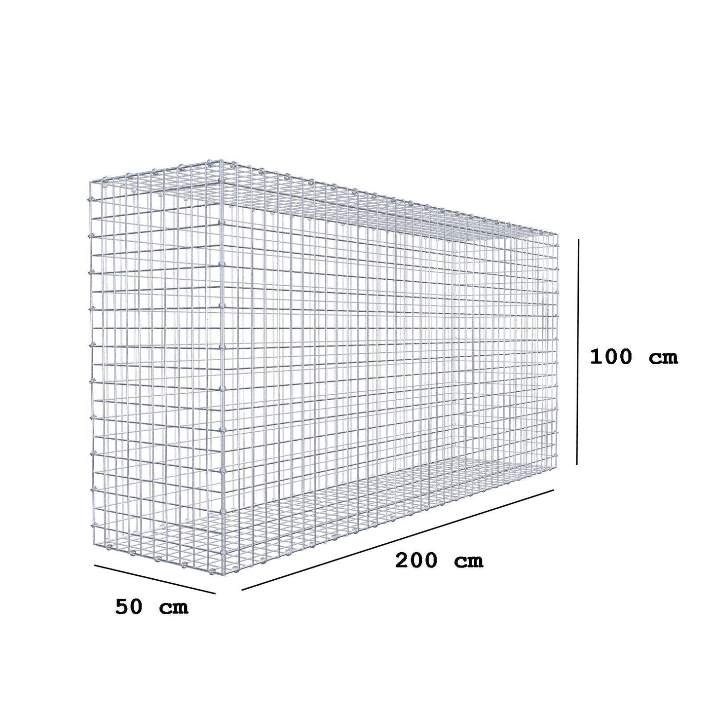 Gabbione 200 cm x 100 cm x 50 cm (L x H x P), maglia 5 x 5 cm, anello a spirale
