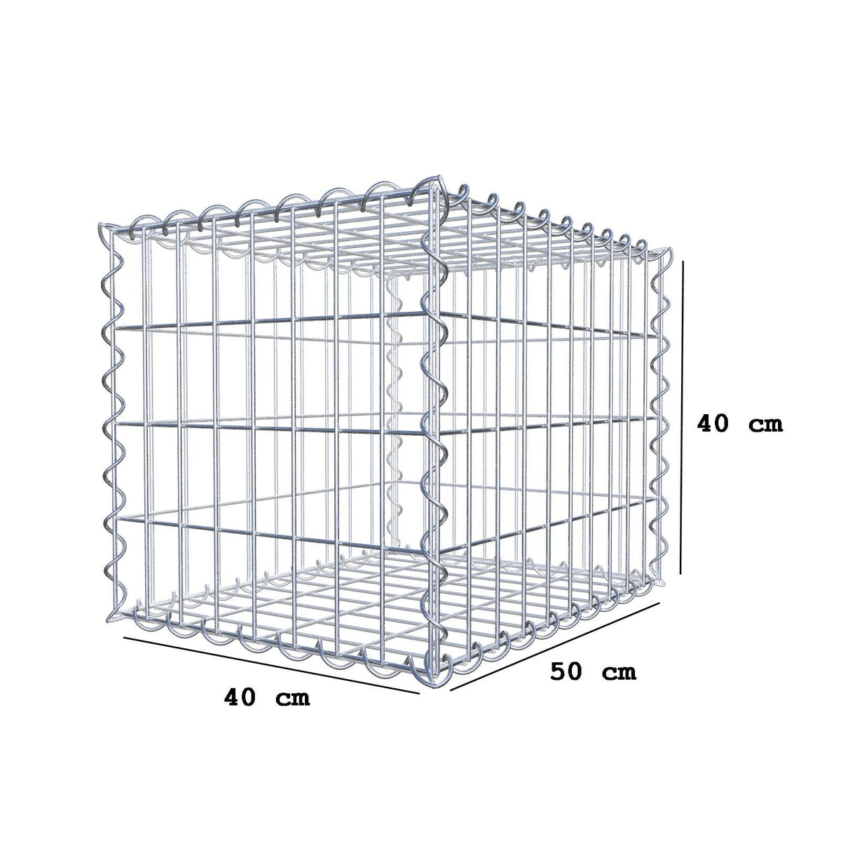 Gabion 50 cm x 40 cm x 40 cm (L x H x D), maskstorlek 5 cm x 10 cm, spiral