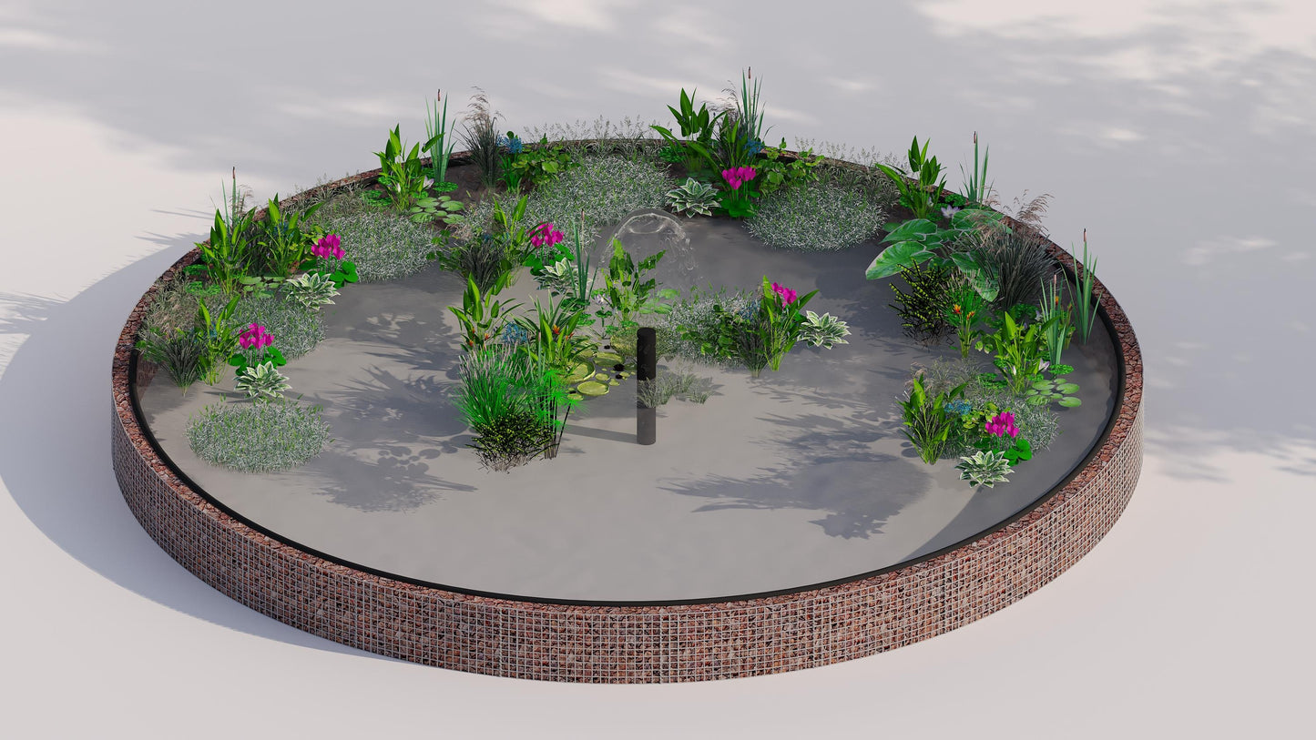 Gabion bassin surélevé rond, diamètre extérieur 322 cm, hauteur 50 cm, mailles 5 x 5 cm, épaisseur de paroi 15 cm