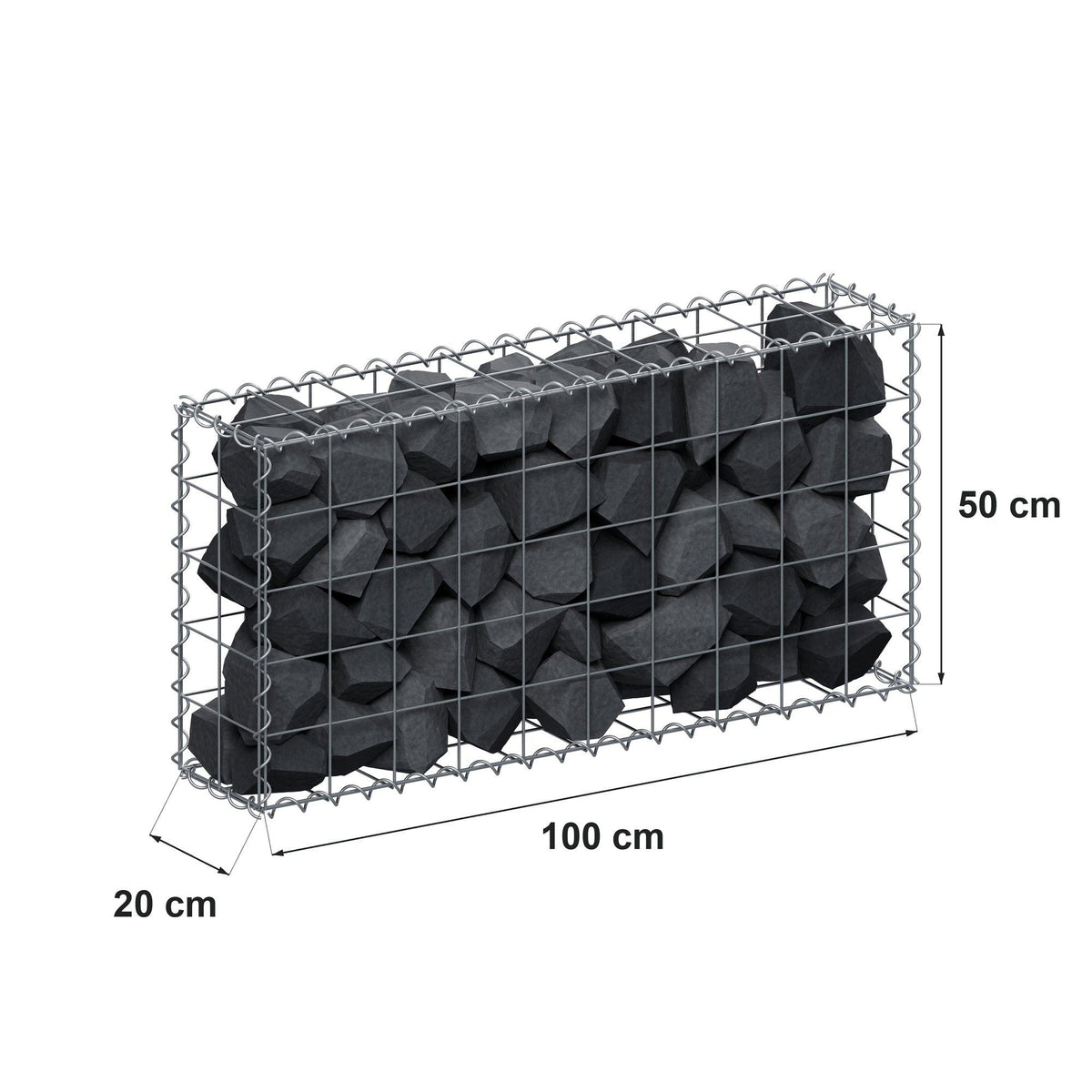 Gabione 100 cm x 50 cm x 20 cm (L x H x T), Maschenweite 10 cm x 10 cm, Spirale