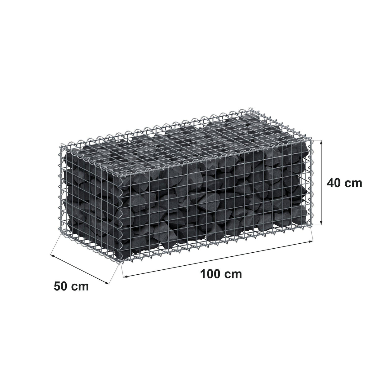 Gabião 100 cm x 40 cm x 50 cm (C x A x P), malhagem 5 cm x 5 cm, espiral
