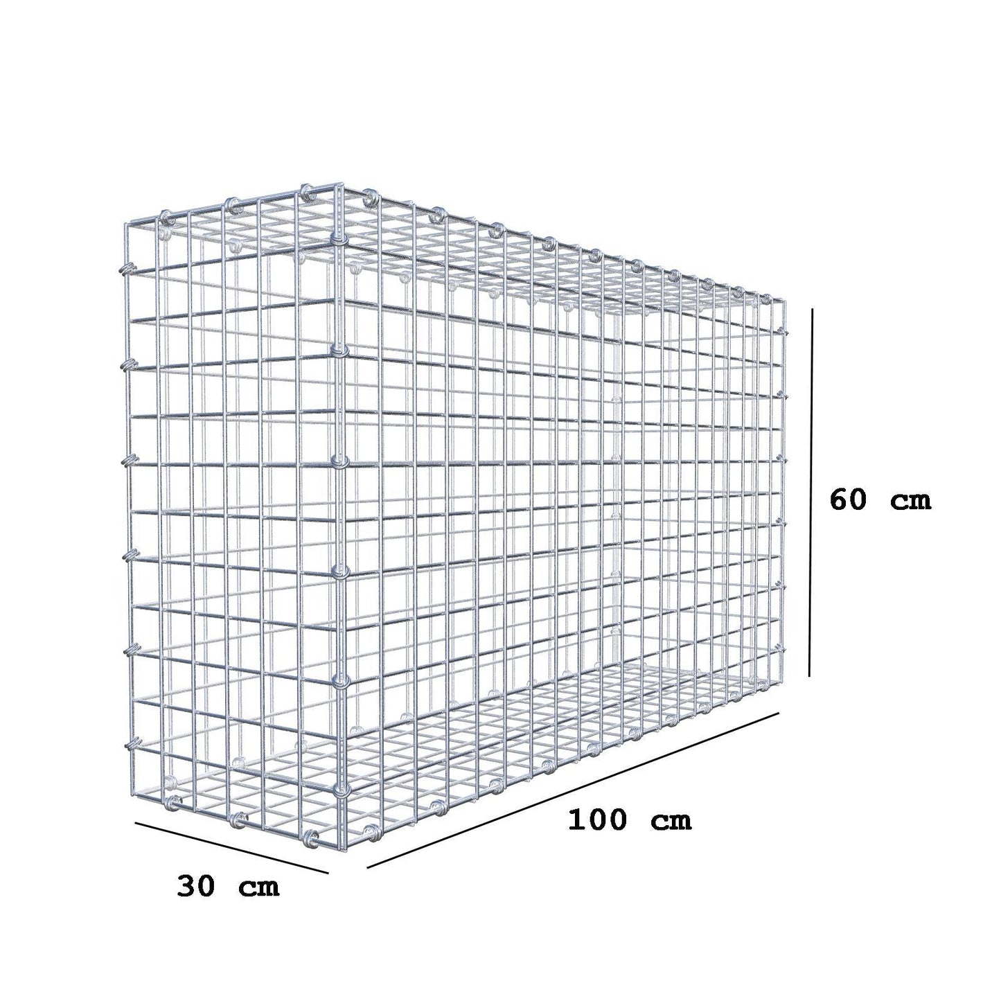 Gabião 100 cm x 60 cm x 30 cm (C x A x P), malhagem 5 x 5 cm, anel espiral