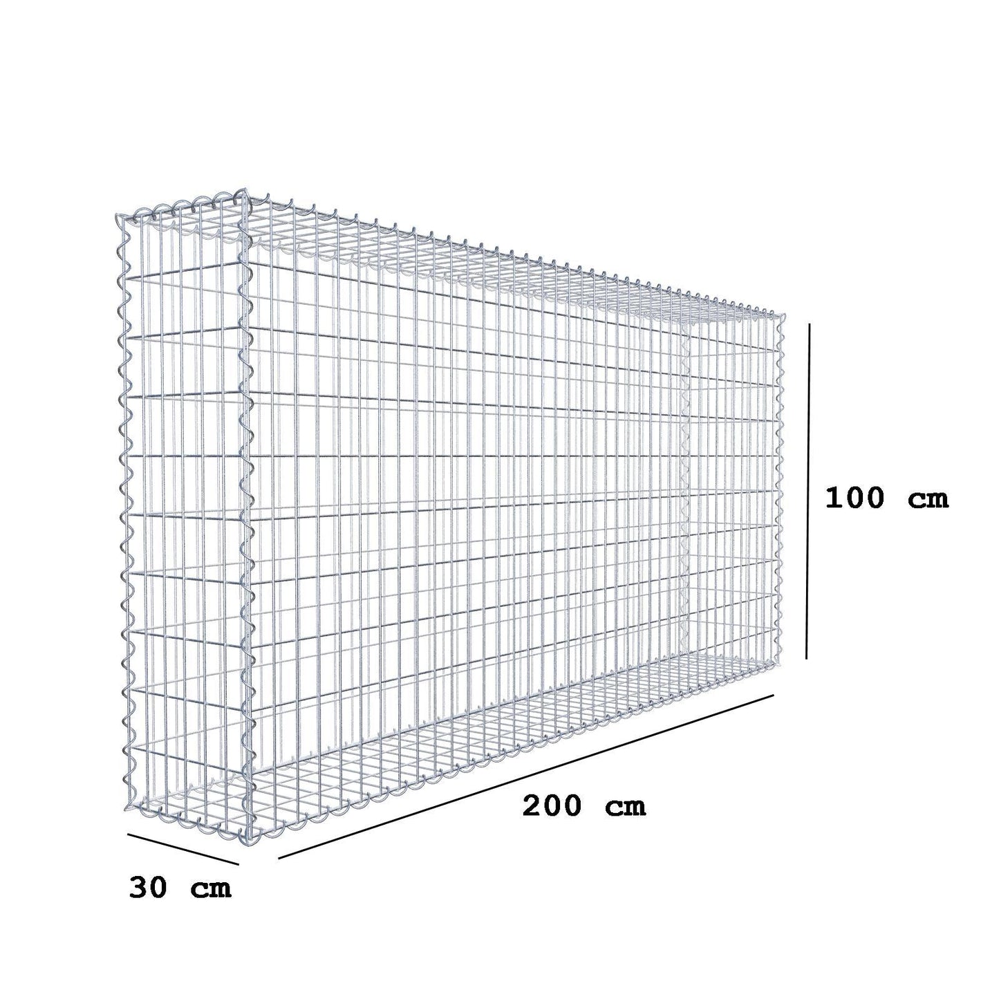 Schanskorf 200 cm x 100 cm x 30 cm (L x H x D), maaswijdte 5 cm x 10 cm, spiraalvormig