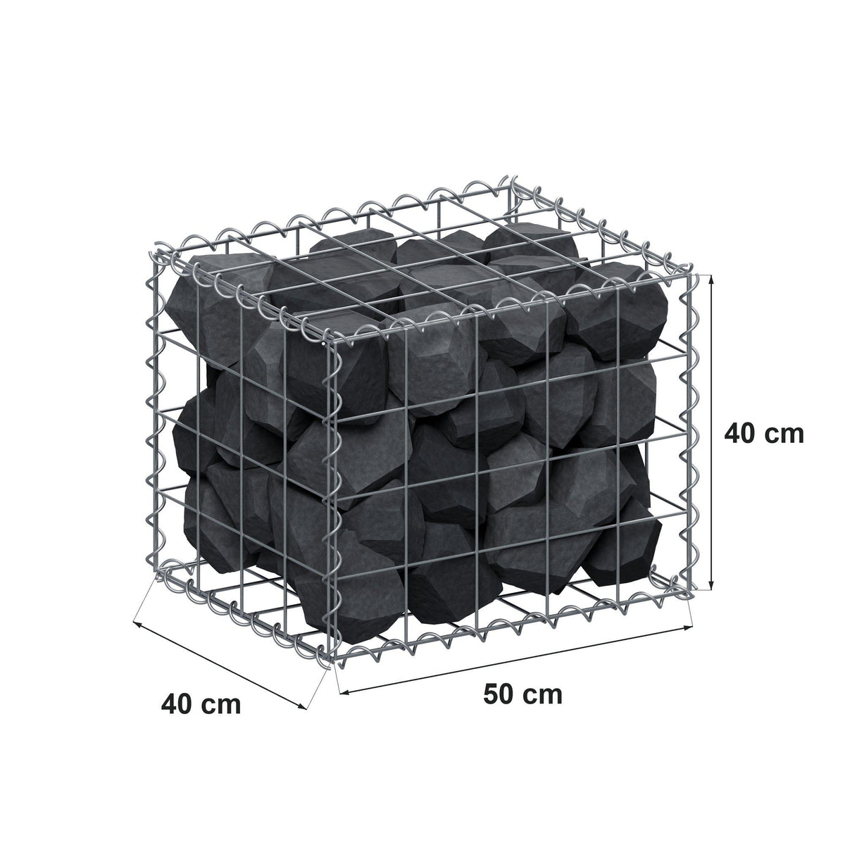 Gabion 50 cm x 40 cm x 40 cm (L x H x P), mailles 10 cm x 10 cm, spirale