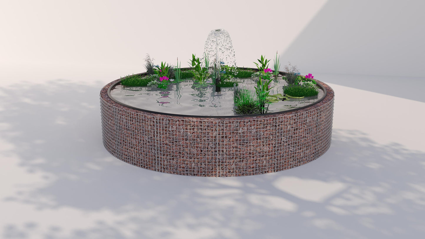 Estanque elevado de gaviones, redondo, diámetro exterior 202 cm, altura 80 cm, malla 5 x 5 cm, espesor de pared 15 cm
