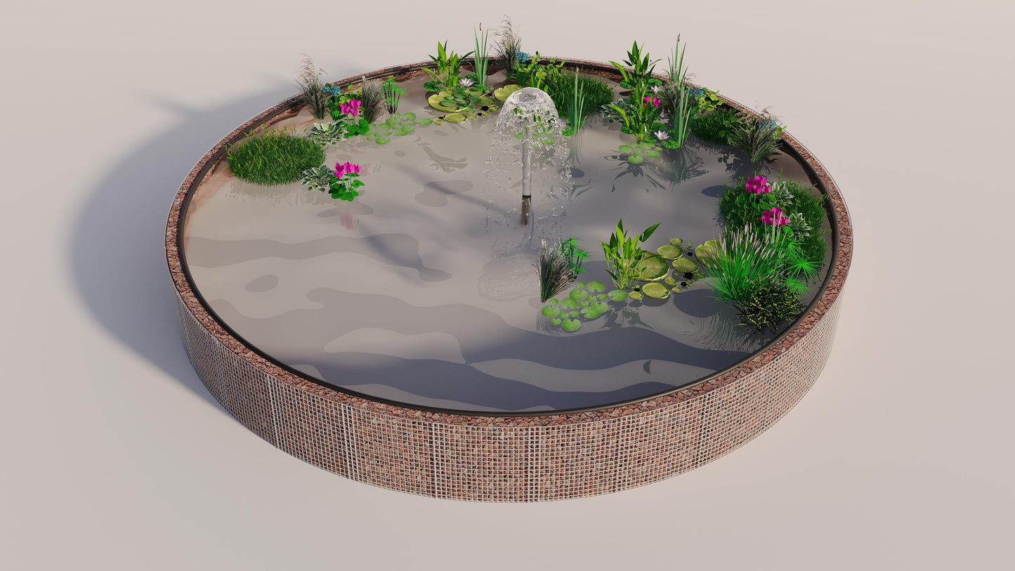 Schanskorven verhoogde vijver, rond, buitendiameter 322 cm, hoogte 80 cm, maaswijdte 5 x 5 cm, wanddikte 15 cm
