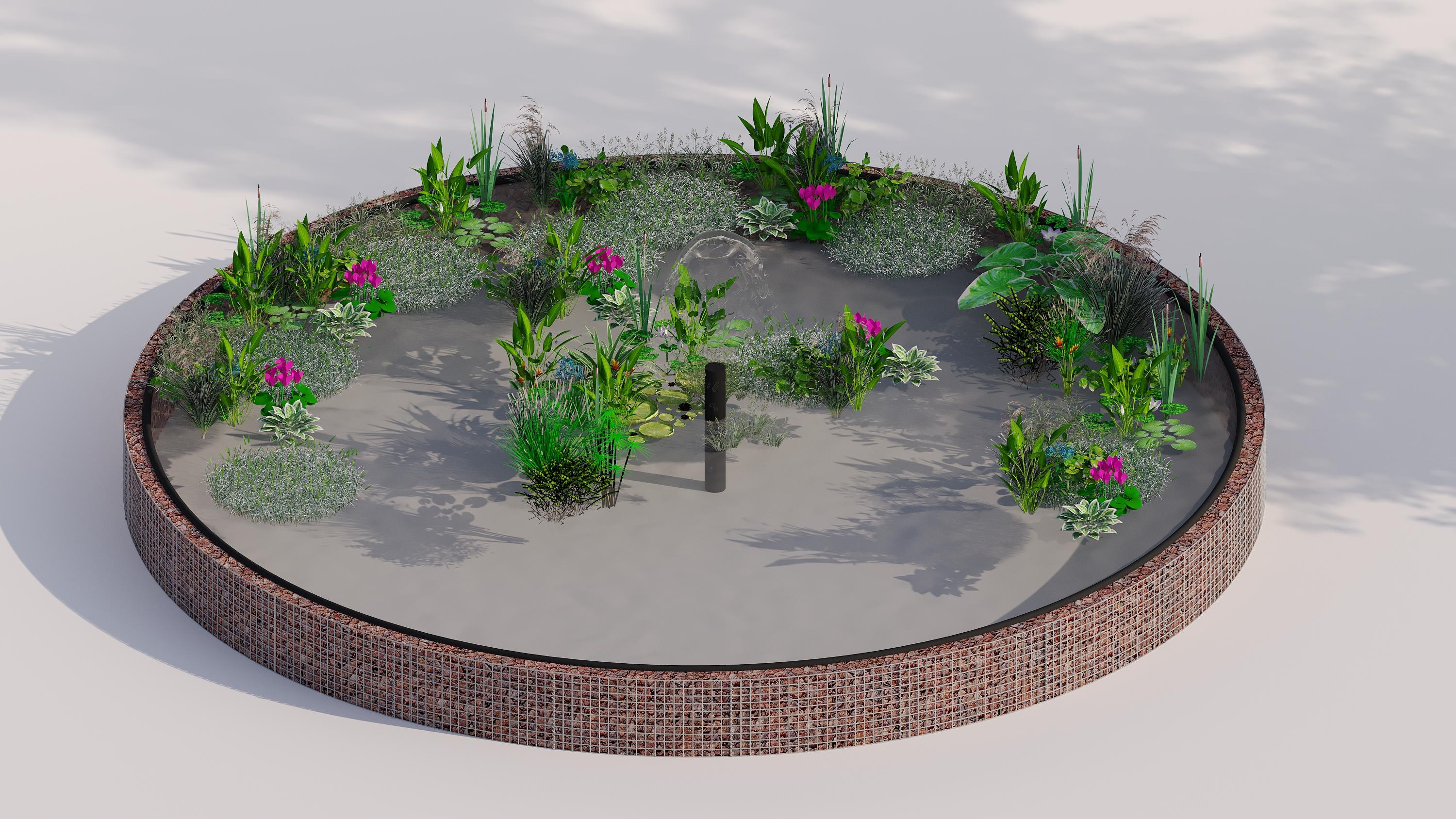 Gabion bassin surélevé rond, diamètre extérieur 322 cm, hauteur 50 cm, mailles 5 x 5 cm, épaisseur de paroi 15 cm