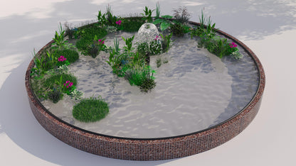 Estanque elevado de gaviones, redondo, diámetro exterior 322 cm, altura 50 cm, malla 5 x 5 cm, espesor de pared 15 cm