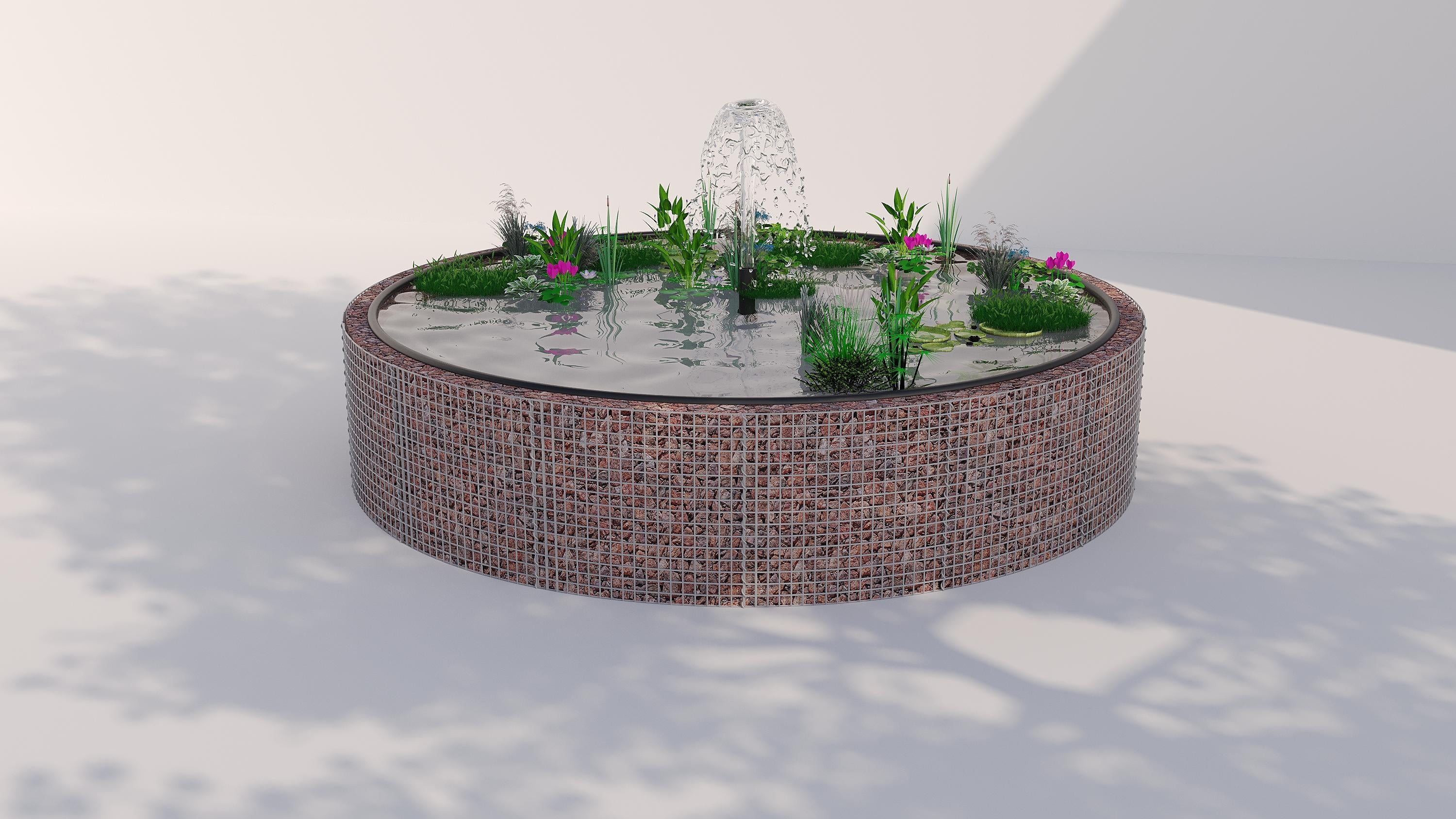Gabionupphöjd damm, rund, ytterdiameter 202 cm, höjd 80 cm, maskstorlek 5 x 5 cm, väggtjocklek 15 cm