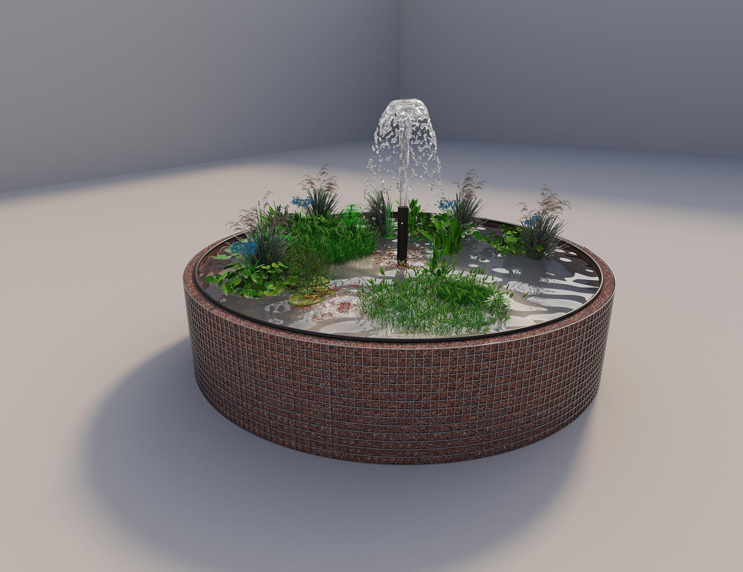 Gabião para lago elevado redondo, diâmetro exterior 352 cm, altura 80 cm, dimensão da malha 5 x 5 cm, espessura da parede 15 cm