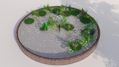 Estanque elevado de gaviones, redondo, diámetro exterior 322 cm, altura 50 cm, malla 5 x 5 cm, espesor de pared 15 cm