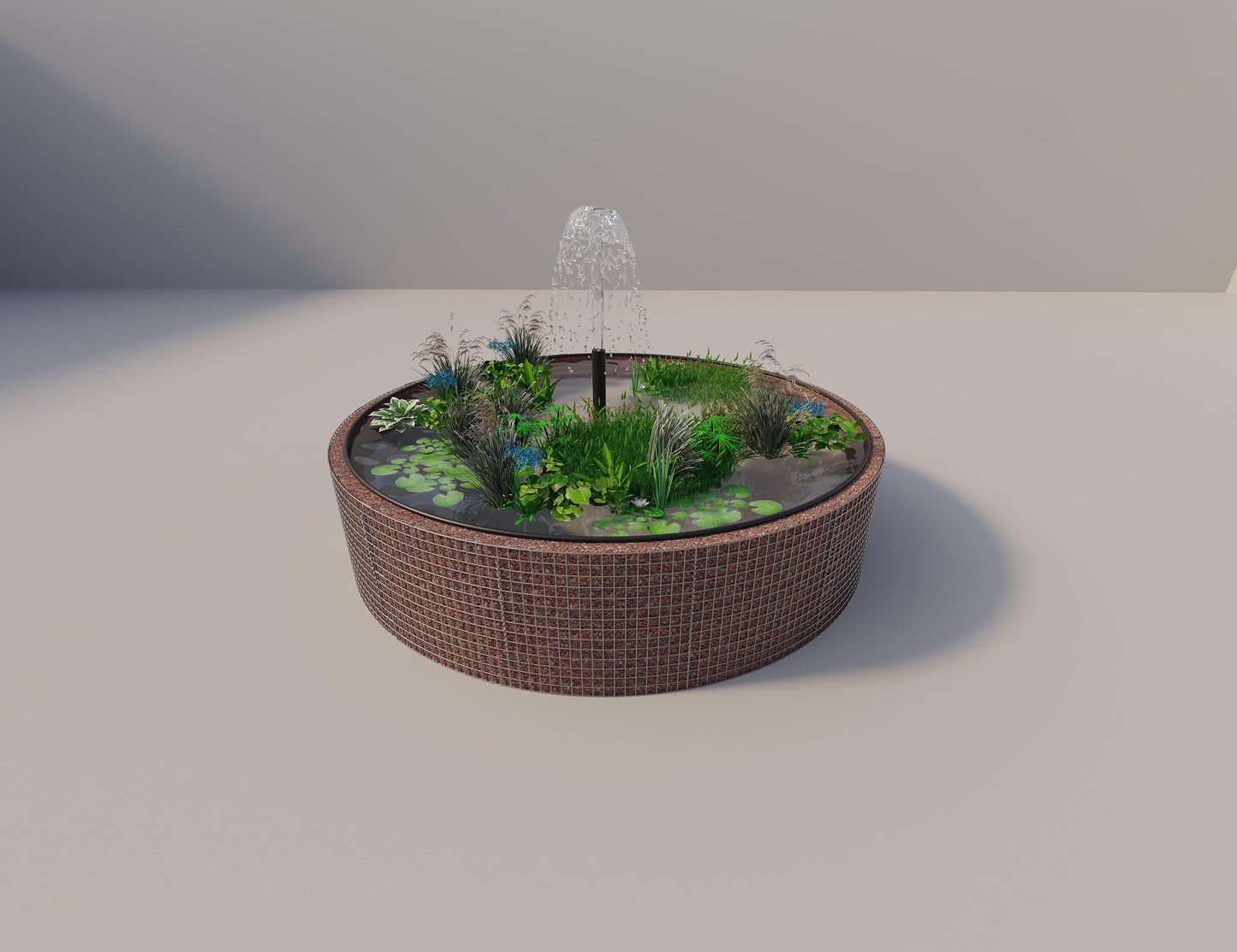 Gabião para lago elevado redondo, diâmetro exterior 352 cm, altura 80 cm, dimensão da malha 5 x 5 cm, espessura da parede 15 cm