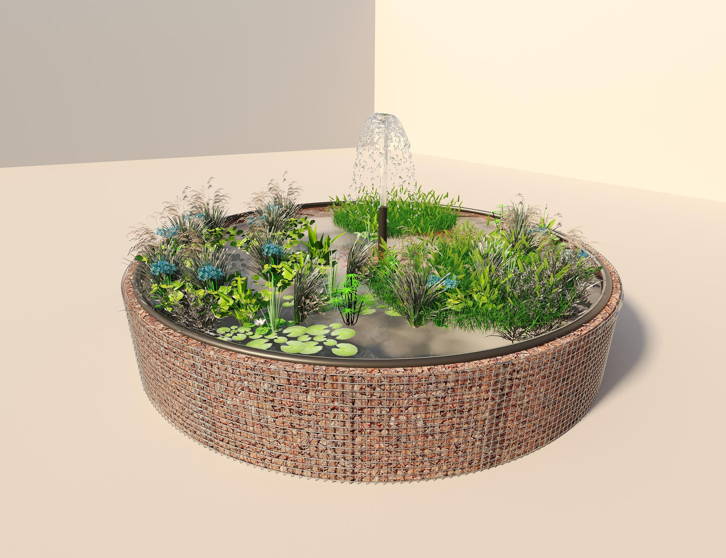 Gabion-dam, rund, ydre diameter 502 cm, højde 80 cm, maskestørrelse 5 x 5 cm, vægtykkelse 15 cm