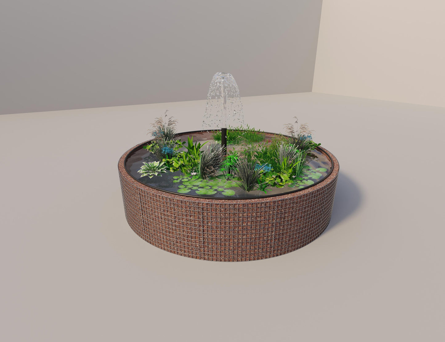 Gabião para lago elevado redondo, diâmetro exterior 352 cm, altura 80 cm, dimensão da malha 5 x 5 cm, espessura da parede 15 cm