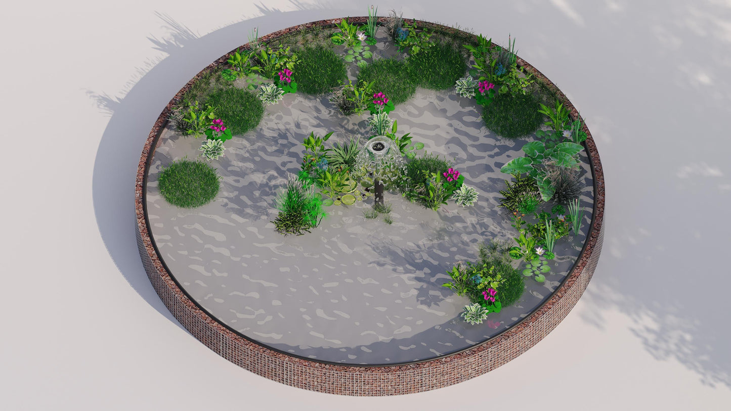 Estanque elevado de gaviones, redondo, diámetro exterior 322 cm, altura 50 cm, malla 5 x 5 cm, espesor de pared 15 cm