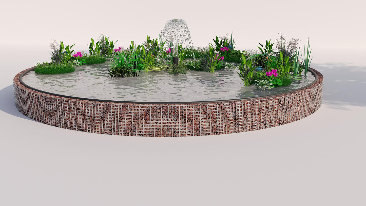 Estanque elevado de gaviones, redondo, diámetro exterior 322 cm, altura 50 cm, malla 5 x 5 cm, espesor de pared 15 cm